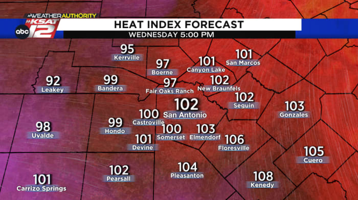 Heat index to top 100 degrees in San Antonio by Wednesday